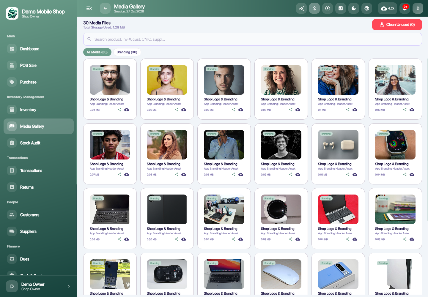 ShopFlow POS media gallery on Windows, fictional demonstration records