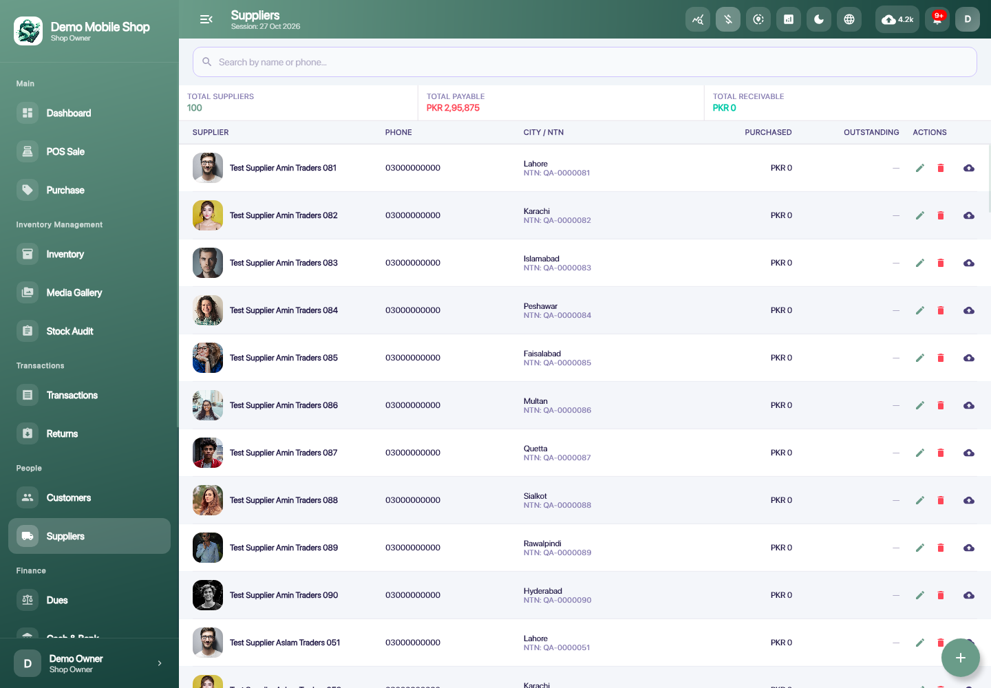 ShopFlow POS suppliers on Windows, fictional demonstration records