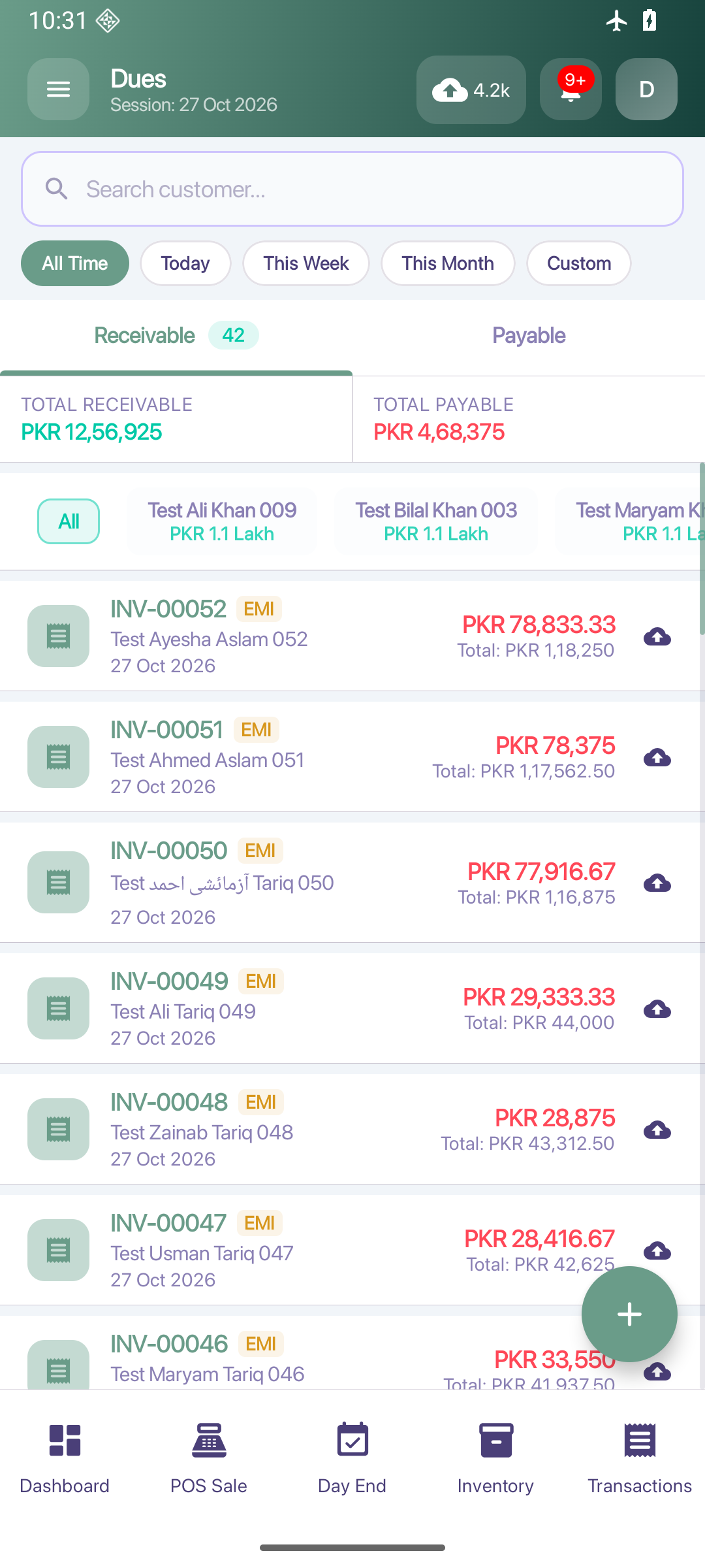 ShopFlow POS dues on Android, fictional demonstration records